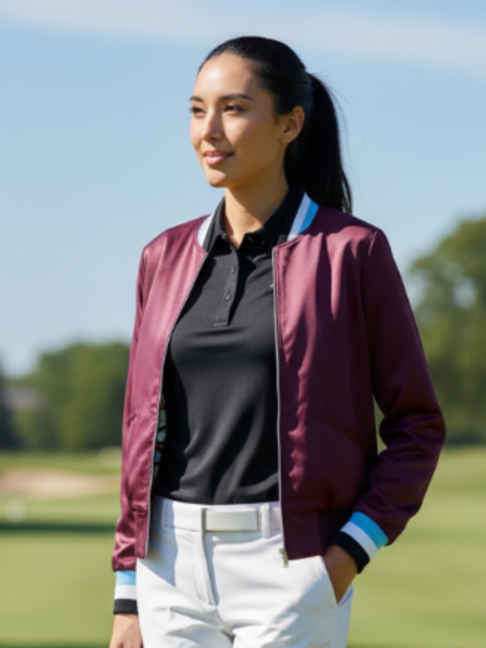 SwingDish Golf Jacket Coat Sz Small Burgundy Maroon Varsity Bomber Zip